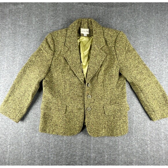 St. John's Bay Jackets & Blazers - St Johns Bay Wool Blend Tweed Blazer Womens Sz 12 Green Lined Double Breasted